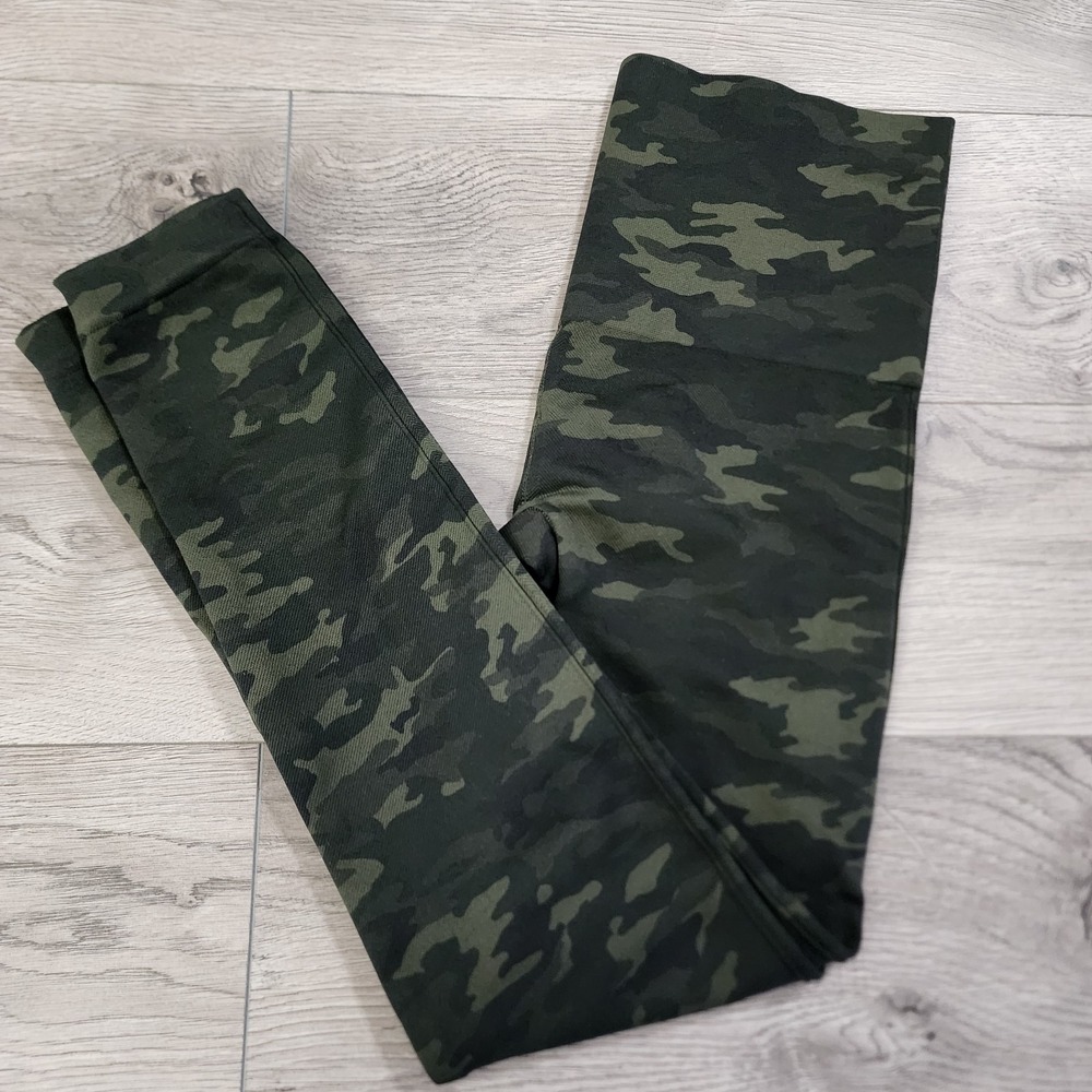 Spanx Green Camo Seamless Leggings High Rise Women's Size L High Waisted